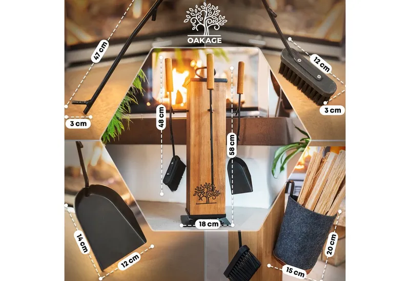 OAKAGE Kamingarnitur Kaminbesteck – Stilvolles Design trifft auf maximale Funktionalität, (Set), Drehbar, Grau, – Produktbild 4 von 5