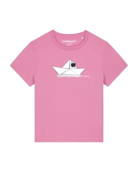watapparel watapparel T-Shirt Frauen Astronaut in paper boat, Bubble pink, – Produktbild 1 von 3