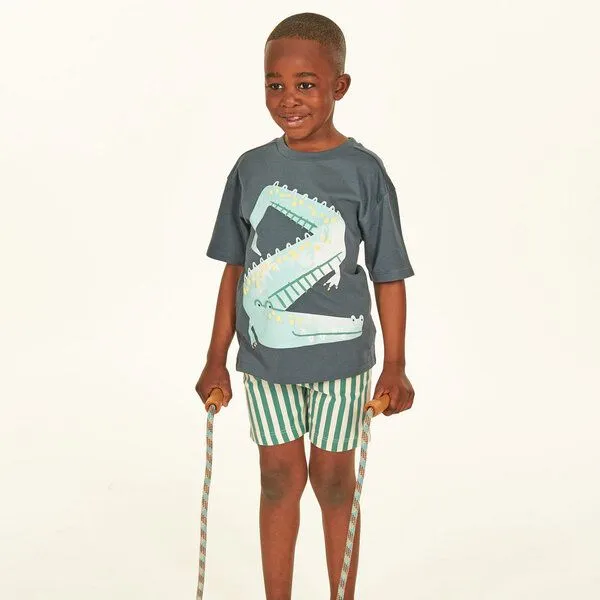 Sense Organics sense-organics Sense Organics Kinder T-Shirt Bio Baumwolle, Deep petrol krokodil-druck, – Produktbild 4 von 4