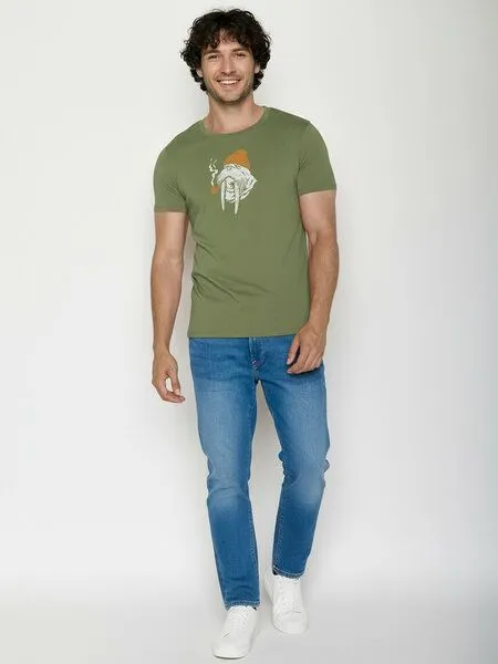GreenBomb GREENBOMB Smokey Walrus Guide - Sportliches T-Shirt aus Bio-Baumwolle / hochwertiger Print / GOTS / Fair & Vegan, Grün (dark seed), – Produktbild 3 von 4