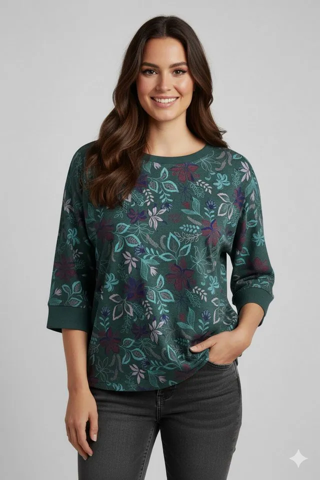 ragwear ragwear 3/4-Arm-Shirt SHIMONA FLOWERS O mit Rundhalsausschnitt, ohne Kragen, in Jersey-Qualität, Grün, – Produktbild 1 von 2