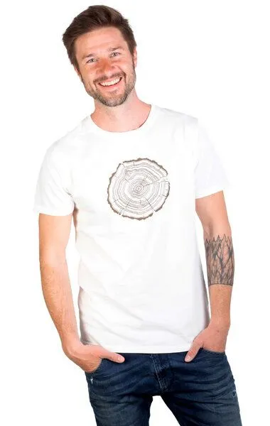 Life-Tree Life-Tree Shirt aus Biobaumwolle Fairwear für Herren "Treeslice" in Washed White/Blue/Red/Green, Weiss, – Produktbild 1 von 3
