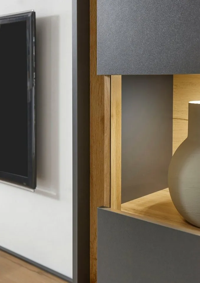 Home affaire Vitrine City/Giron, moderner Hochschrank, Glasvitrine zeitlos, modern, ausreichend Stauraum, vielseitig einsetzbar, Grau, – Produktbild 5 von 5