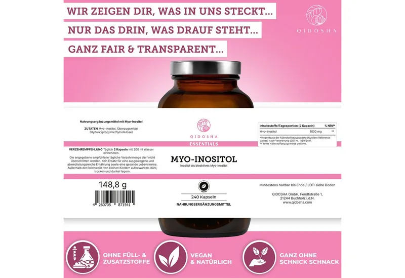 QIDOSHA Myo-Inositol Kapseln, 240 St., 148.8 g, TRUE CLEAN LABEL – Produktbild 3 von 5