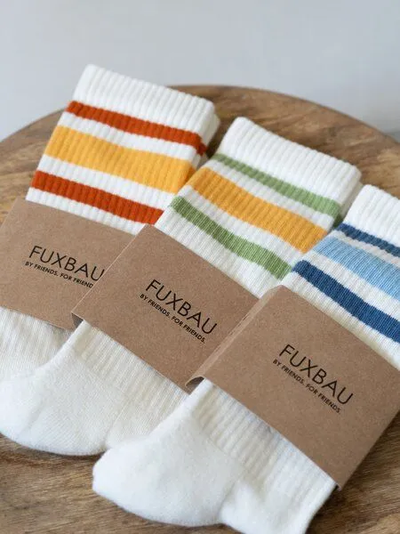 FUXBAU FUXBAU Retro Tennissocken, Creme orange gelb, – Produktbild 3 von 4