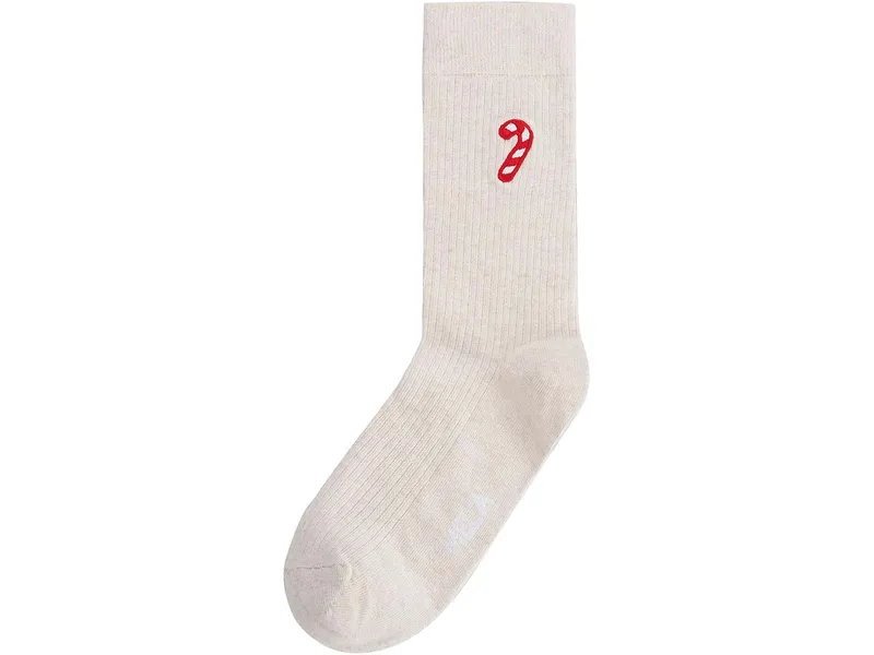 MELA MELA Gerippte Socken mit Stickerei, 1er Pack, Cream melange / candy cane, – Produktbild 1 von 5