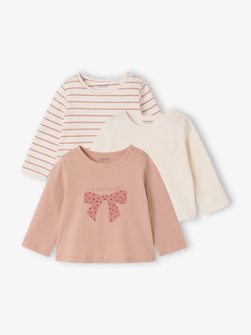 Vertbaudet 3er-Pack Baby Langarmshirts BASIC pudrig, Pudrig rosa, – Produktbild 1 von 4