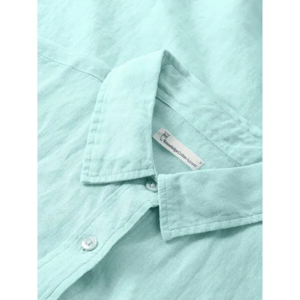 KnowledgeCotton Apparel KnowledgeCotton Apparel ASTER faltbares Kurzarm-Leinenhemd - Bio-Leinen - GOTS/Vegan, Hellblau (aqua-esque), – Produktbild 2 von 3