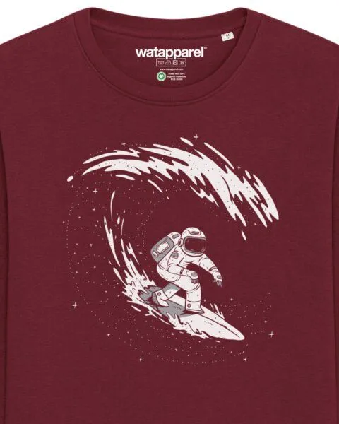 watapparel watapparel Sweatshirt Unisex Surfing Spaceman, Burgundy, – Produktbild 3 von 4