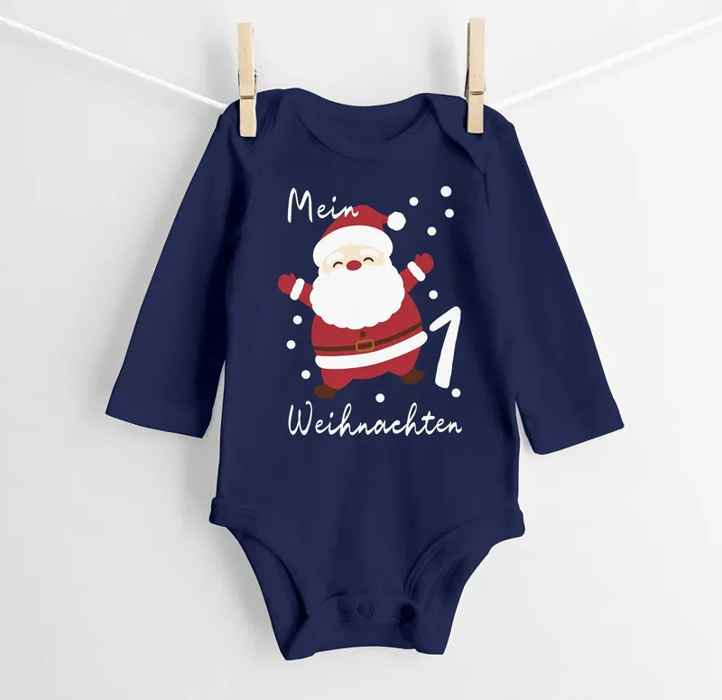 MoonWorks Body Baby Body langarm Mein erstes Weihnachten Santa Aufdruck XMAS Outfit, Blau, – Produktbild 1 von 2