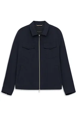 Bugatti Baumwolljacke mit Hemdkragen mit Brusttaschen und sportiver Struktur in marine – Produktbild 1 von 1