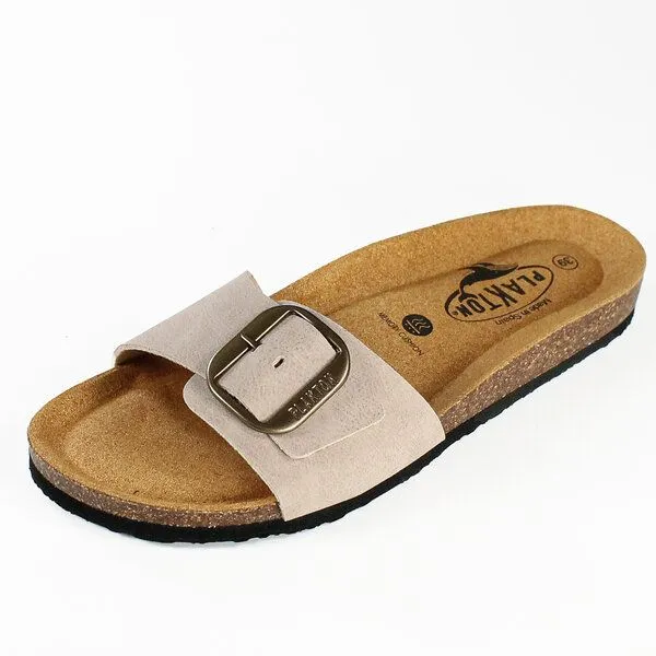 Plakton Plakton Vegane offene Damen Sandale BIS mit einstellbarer Schnalle in Suede-optik, Beige (grau), – Produktbild 3 von 4