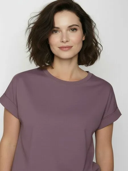 GreenBomb GREENBOMB Basic Loony - Sportliches T-Shirt aus Bio-Baumwolle mit Rollup Sleeve / GOTS / Fair & Vegan, Lila (moorberry), – Produktbild 2 von 4
