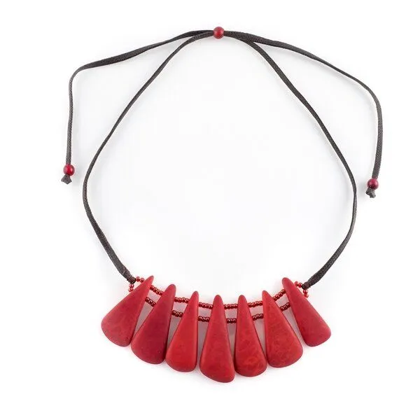 Mekhada Mekhada Tagua Kette „Lollipop“, Länge verstellbar bis ca. 65 cm, Satinband, Steinnuß, Rot, – Produktbild 1 von 1