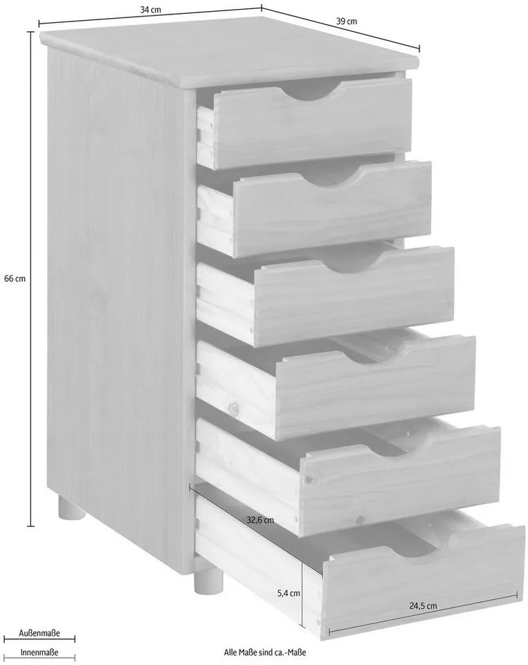 OTTO home Kommode Gava Schubladenschrank mit 6 grifflosen Schubläden, massives Kiefernholz, Stauraummöglichkeiten, Eingefräste Griffmulden, Weiß, – Produktbild 1 von 4