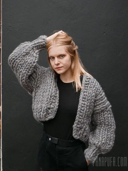 PANAPUFA PANAPUFA 100% Merino Chunky wolle Strickjacke, Melange grau, – Produktbild 2 von 2