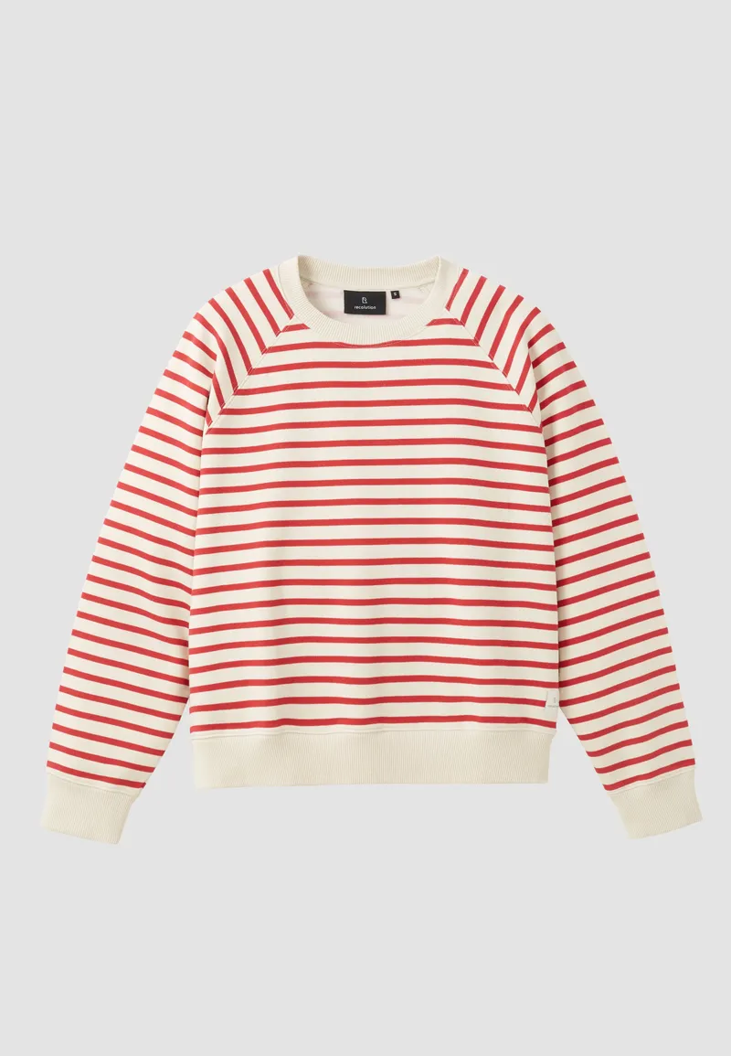 recolution Recolution Damen vegan Sweatshirt Allamanda Stripes In Signalrot, Rot, – Produktbild 1 von 2