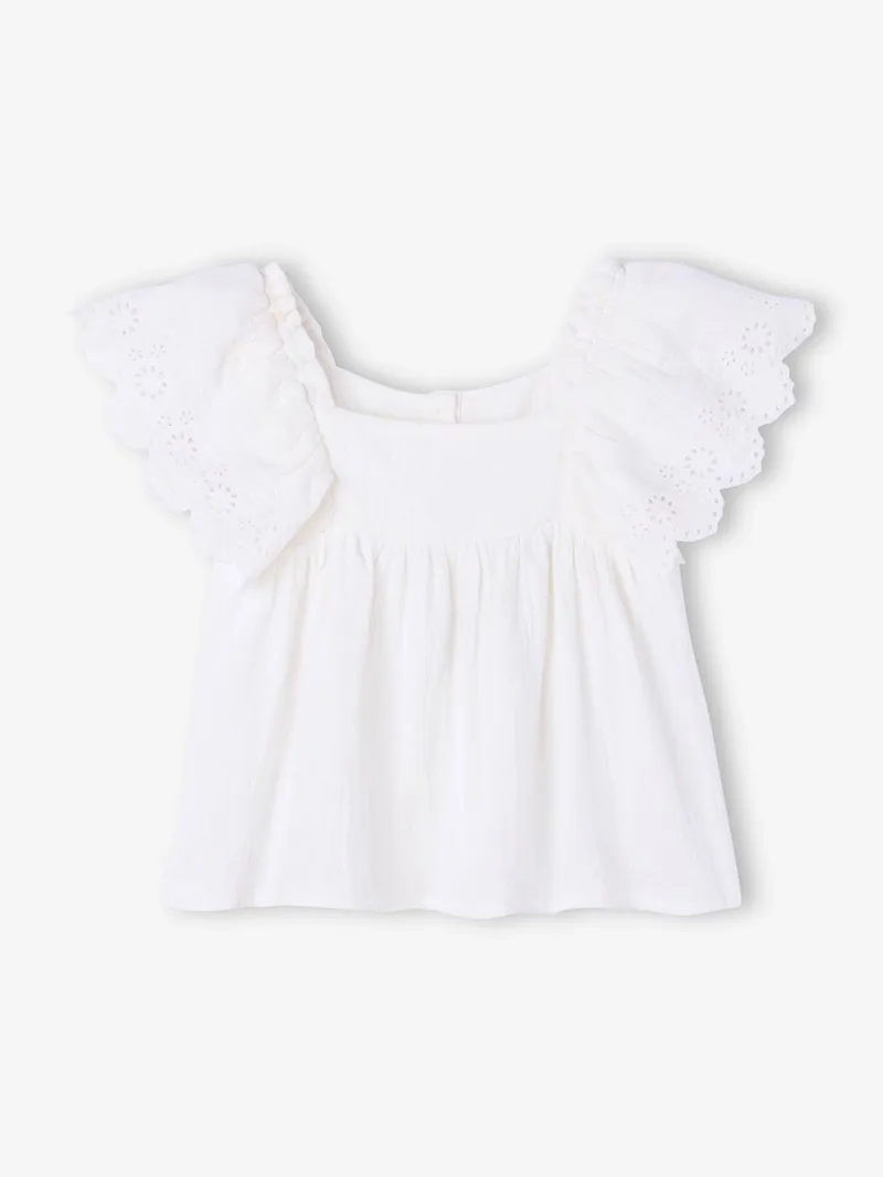 Vertbaudet Musselin-Bluse, Wollweiß, – Produktbild 1 von 3