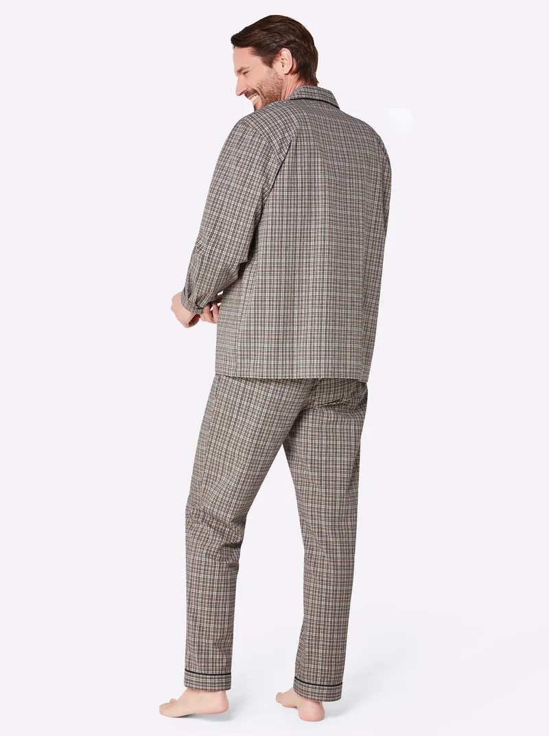 KINGsCLUB Pyjama, Beige-marine-kariert, – Produktbild 2 von 2