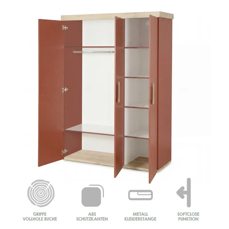 roba Roba Kleiderschrank 3-türig 'Jimmy mauve/eiche' Jimmy mauve/eiche – Produktbild 3 von 3