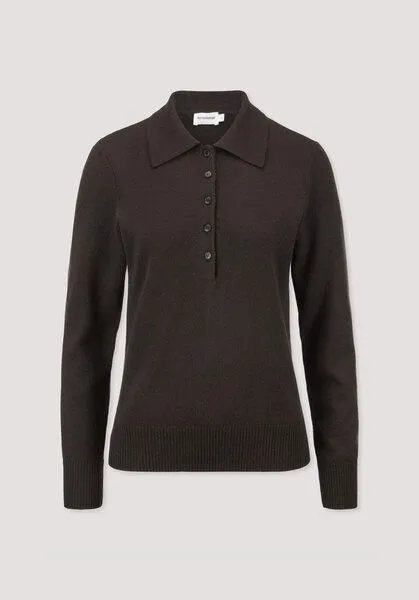hessnatur hessnatur Polo-Pullover Regular aus Bio-Schurwolle mit Cahsmere, Kakao braun, – Produktbild 4 von 4