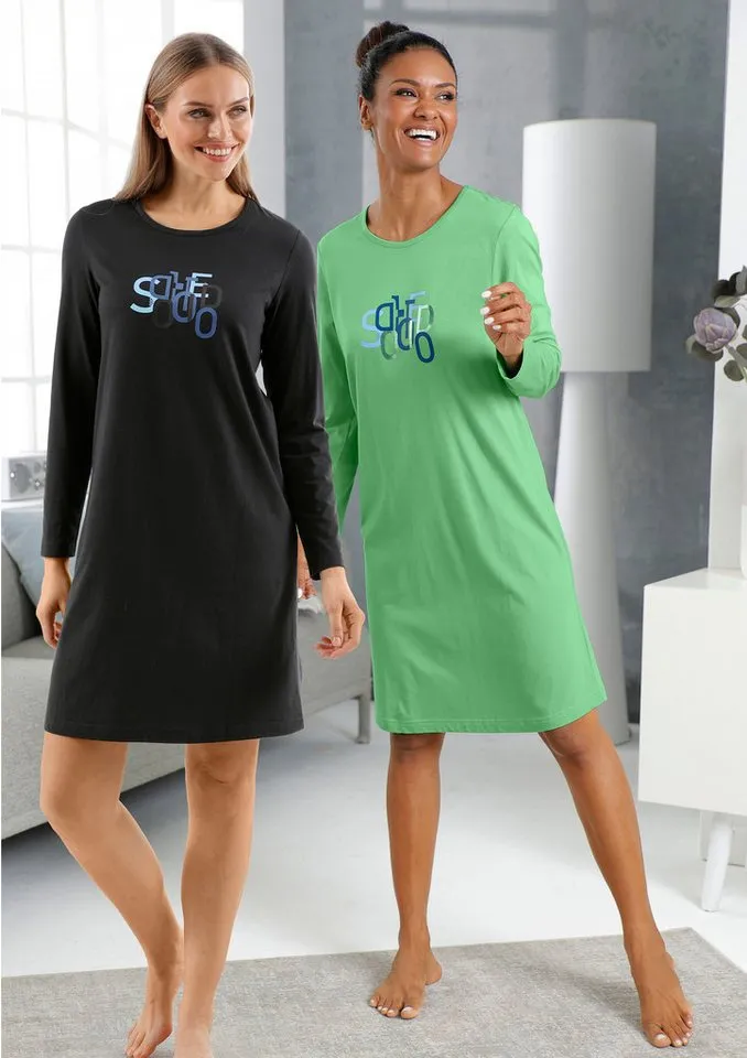 Witt Witt Sleepshirt Sleepshirts Langarm (2-tlg), Bunt|schwarz, – Produktbild 2 von 5