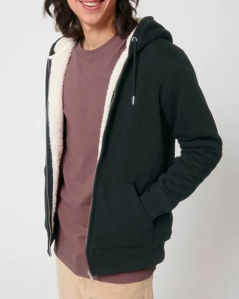 YTWOO YTWOO Sherpa Hoodie, Unisex, Zip-through, nachhaltig, Bio-Baumwolle, Schwarz, – Produktbild 2 von 4