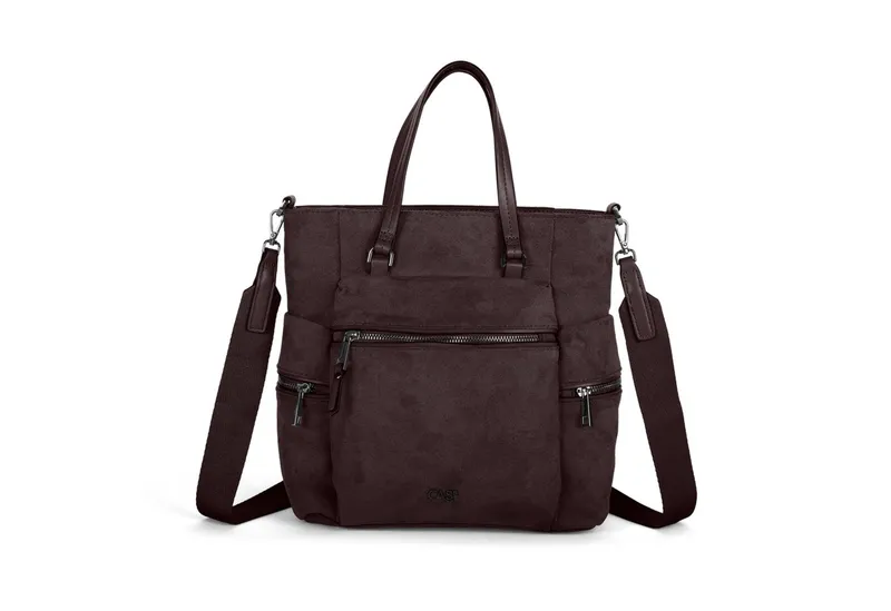 Cas8 Umhängetasche RIKE 33710 von Cas8 mit Rucksackfunktion aus weichem, veganem Suede, Braun, – Produktbild 1 von 3