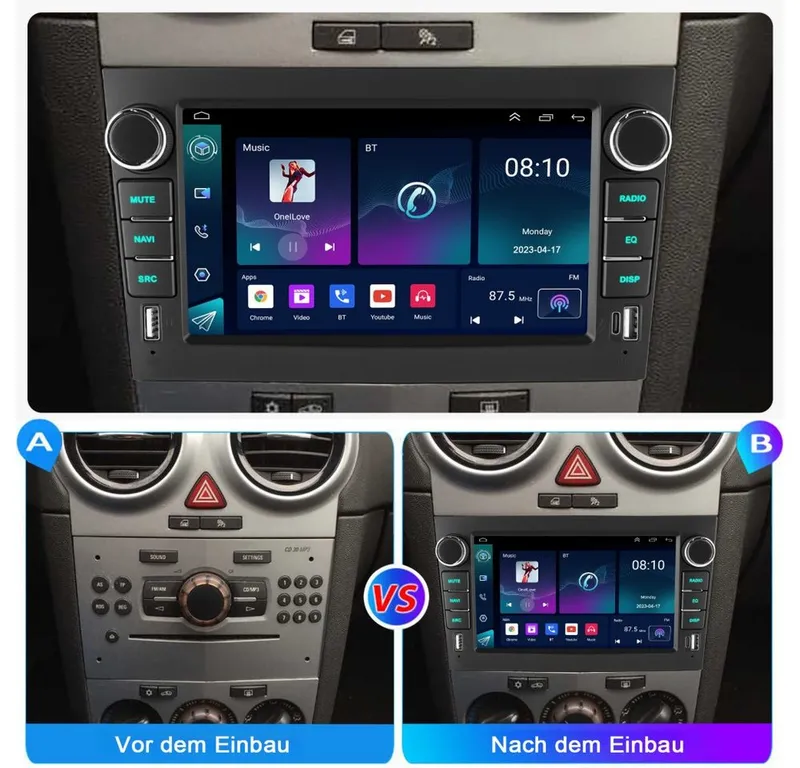 ESSGOO Android 15 Für Opel Zafira B Corsa C D Astra H Vivaro Vectra Autoradio (RDS, Digitalradio (DAB), FM), Schwarz, – Produktbild 4 von 5