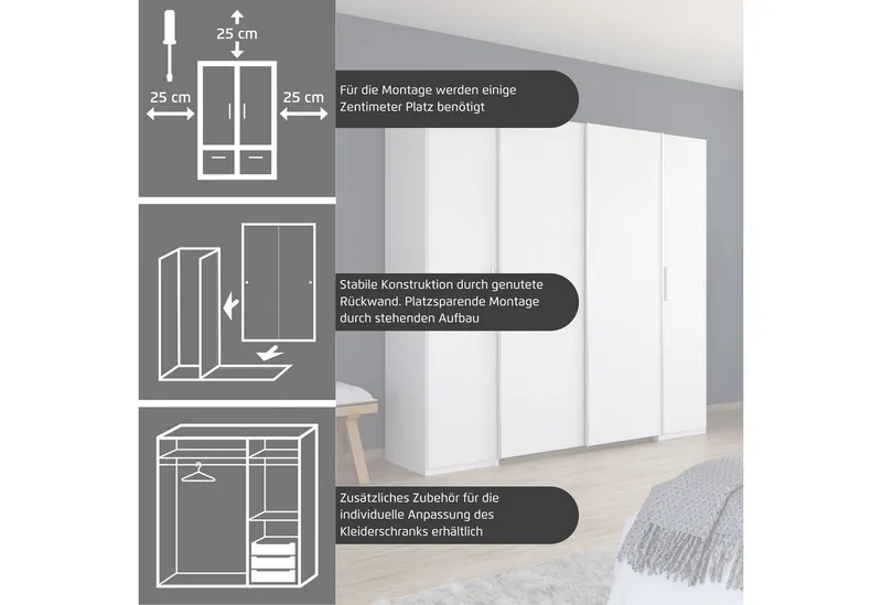 Rauch Rauch Schwebetürenschrank Kleiderschrank Drehtürenschrank Schrank Garderobe KRONACH (in 3 Ausstattungen BASIC/CLASSIC/PREMIUM, Breiten 225/268/311/354 cm) Kombischrank optional mit 1 oder 2 Spiegel viele Böden MADE IN GERMANY, Braun, – Produktbild 4 von 8