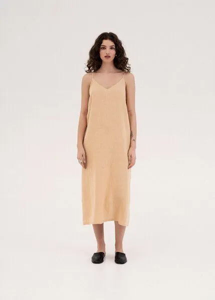 AmourLinen AmourLinen Leinen langes Kleid Jakarta, Gold, – Produktbild 1 von 4