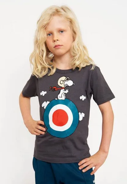 LOGOSH!RT LOGOSH!RT - Comics - Peanuts - Snoopy - Pilot - Bio T-Shirt Print - Kinder, Blau-grau, – Produktbild 3 von 5