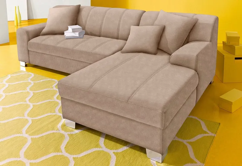 DOMO collection Ecksofa TURAH 239x152 cm, inkl. Zierkissen, moderne Steppung, mit Bettfunktion, Schlafsofa, Unser Dauertiefpreis, Beige, – Produktbild 2 von 5