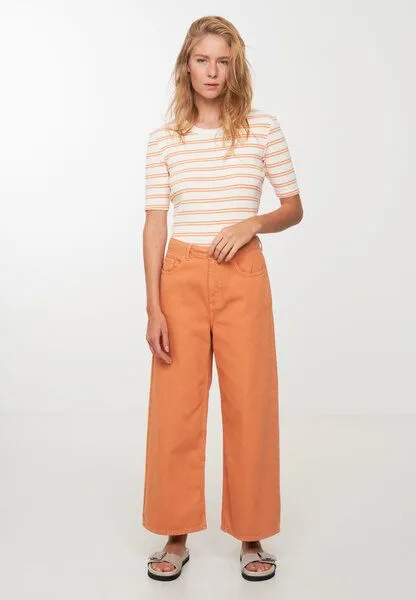 recolution Damen T-Shirt aus weicher Baumwolle (Bio) | DAPHNE STRIPES recolution, Capri orange (orange), – Produktbild 3 von 4