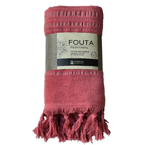 Karawan authentic Karawan authentic Hamamtuch Fouta dolce aus Biobaumwolle, 170 x 90 cm, Jaspe (rot), – Produktbild 1 von 2