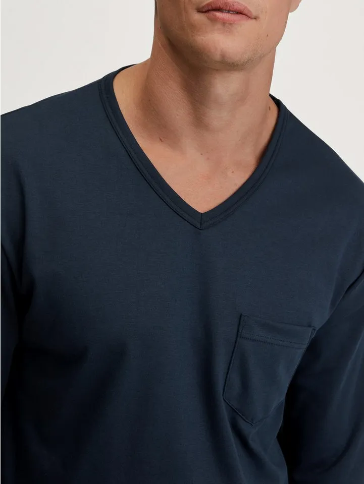 CALIDA CALIDA Schlafanzug Relax Streamline (2 tlg) mit V-Neck und Bündchen, Blau, – Produktbild 4 von 4