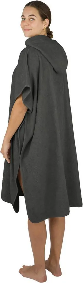 normani Badeponcho Badeponcho aus Bio-Baumwolle Sitra, Bio-Baumwolle, Kapuze, Schlupf, Strandponcho 90x105 cm aus 100 % Öko-Baumwolle mit Kapuze, Grau, – Produktbild 3 von 5