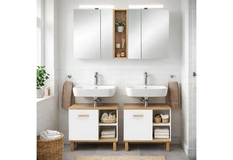 Schildmeyer Spiegelschrank Duo, Doppelter Spiegelschrank, Made in Germany, B: 141,6 cm (1-St) Solide Verarbeitung - Dieses Produkt ist in Deutschland gefertigt, Braun, – Produktbild 3 von 5