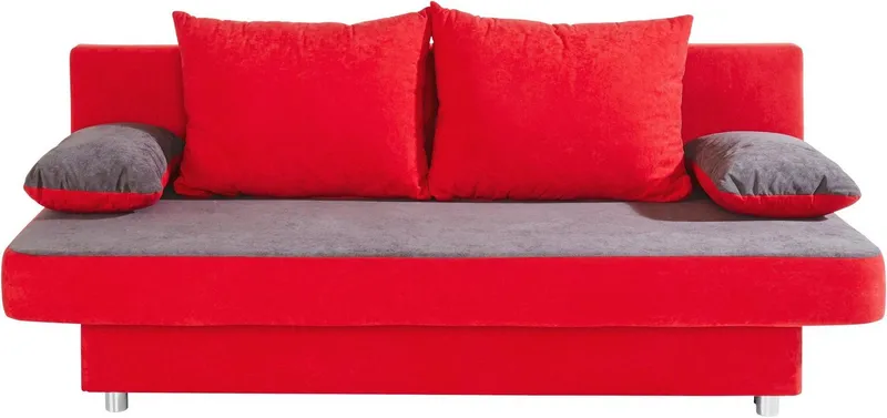 COLLECTION AB Schlafsofa Ulla, B: 186 cm, Liegel. 142x186 cm, Schlaffunktion, Bettkasten & 2 Wende-Rückenkissen, Grau|rot, – Produktbild 3 von 5