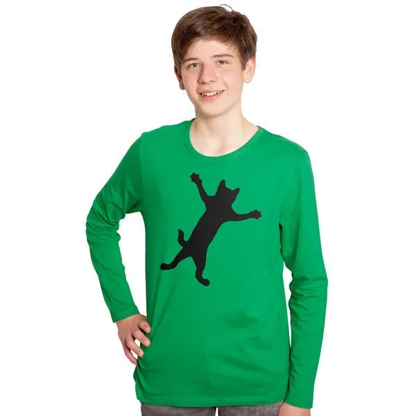 HANDGEDRUCKT HANDGEDRUCKT "Klammerkatze" Männer Longsleeve, Green, – Produktbild 1 von 3