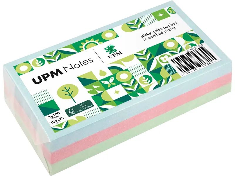 UPM UPM Super Sticky Haftnotizen "Pastellmix" 125 x 75 mm, 3 Blöcke, farbig sortiert – Produktbild 1 von 1