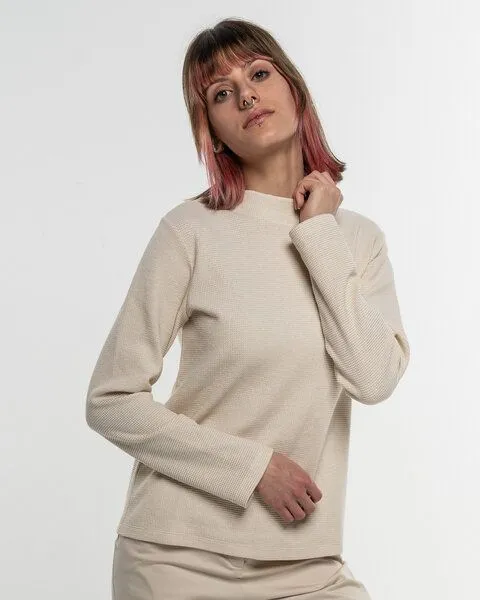 Alma & Lovis Alma & Lovis Turtleneck Glitzer-Shirt in Waffelpiqué aus Organic Cotton | Pearl Turtle, Nature (natur), – Produktbild 1 von 4