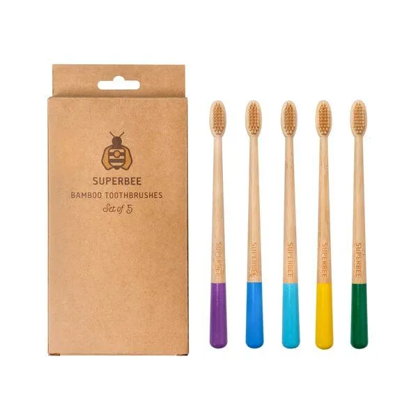 SuperBee SuperBee Bambuszahnbürsten – 5er-Set: Umweltfreundlich, vegan, BPA-frei – Produktbild 2 von 3