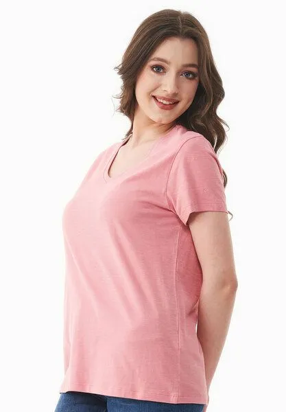 ORGANICATION ORGANICATION Damen Basic T-Shirt aus Bio-Baumwolle mit V-Ausschnitt, Flamingo pink, – Produktbild 4 von 4