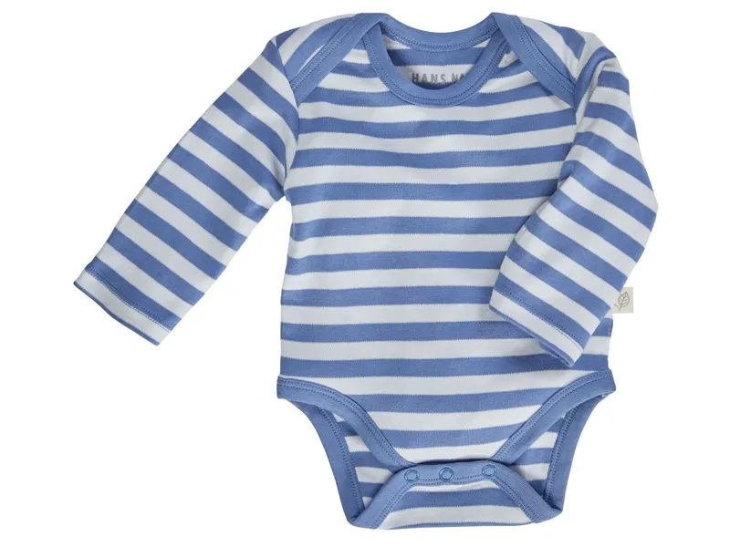 HANS NATUR Baby Langarmbody Bio-Baumwolle blau-off white Gr.86/92, Mehrfarbig, – Produktbild 1 von 2