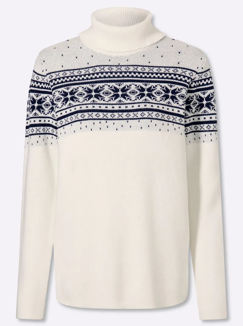 heine Jacquard-Pullover ecru-marine-gemustert, Ecru-marine-gemustert, – Produktbild 1 von 2