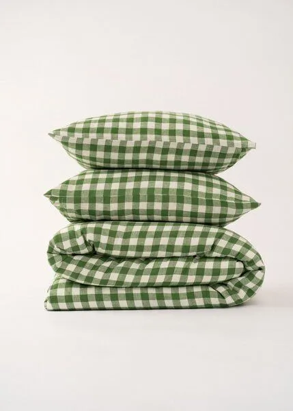 AmourLinen AmourLinen Bettwäsche-Set aus Leinen, Grünes gingham, – Produktbild 1 von 2