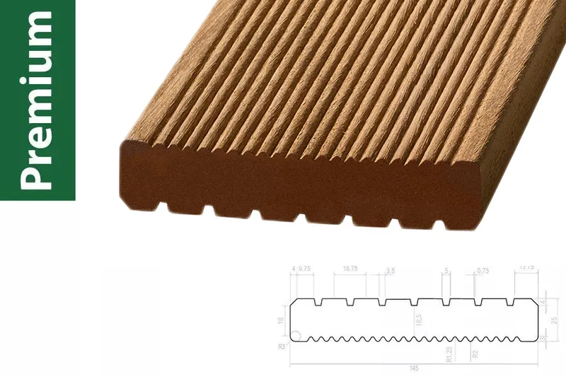 woodstore24 Bangkirai Premium, FSC zertifiziert, KD, einseitig grob profiliert / fein geriffelt 25 x 145 mm, (FSC 100 zertifiziert), Länge: 2,74 m - Sichtseite fein geriffelt – Produktbild 1 von 1