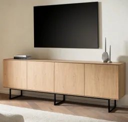 Furn.Design Lowboard Breda (großer TV Unterschrank in Stone Eiche, 4-türig, 200 x 70 cm), mit Komforthöhe, viel Stauraum und Push-To-Open – Produktbild 1 von 1