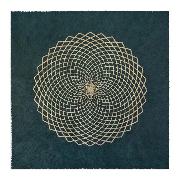 Veskor Cassiopeia Veskor Cassiopeia LOTUS DES LEBENS Heilige Geometrie Linoldruck | 27,5 x 27,5 cm | Gold auf Smaragdgrün – Produktbild 1 von 4